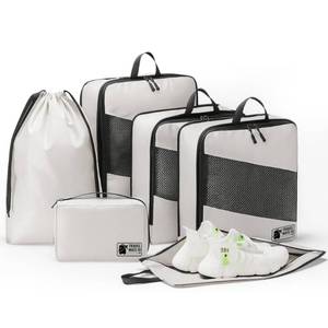 lot 2027 image: Packing Cubes for Suitcases 6 Set - Expandable Travel Packing Cubes for Luggage with Shoe Bag, Laundry Bag & Toiletry Bag - Lightweight Compression Luggage Organizer Bags for Travel (3 Sizes SML)