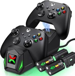 lot 2034 image: Controller Charger Station with 2x5520mWh Rechargeable Battery Packs for Xbox OneXSEliteSeries XS, High Speed Charging Station Dock with 4 Batteries Cover for Xbox Controller Battery Pack