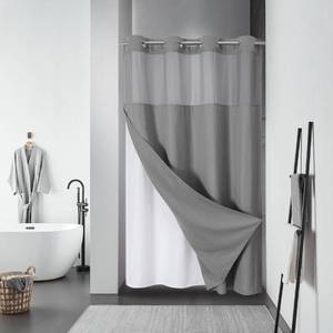lot 2046 image: eachope No Hook Waffle Shower Curtain with Snap-in Liner, 48x74 Inch, Grey