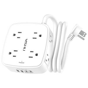 lot 2053 image: 5Ft Surge Protector Power Strip - 8 Widely Outlets with 4 USB Ports, 3 Side Outlet Extender with 5 Feet Extension Cord, Flat Plug, Wall Mount, Desk USB Charging Station, ETL,White