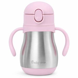 lot 2056 image: Bakpoco Stainless Steel Sippy Straw Cup for Toddlers 1-3 Years Old, Insulated Toddler Water Bottle Baby Training Tumbler with Handles, 8oz Kids Straw Cups for Travel, Daycare & At Home, Pink