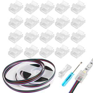 lot 2063 image: 20Pcs 5Pin 12mm LED Strip Connectors Solderless with 16.4ft Extension Cable
