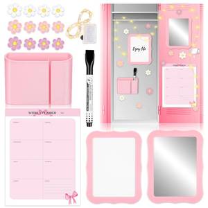 lot 2422 image: Gosodeny 18 Pcs Pink Locker Accessories Kit, Magnetic Mirror with Magnetic Pen Holder, Whiteboard, Cute Flower Magnet and Organizing Supplies Locker Accessories for Girls Back to School Stuff Gift