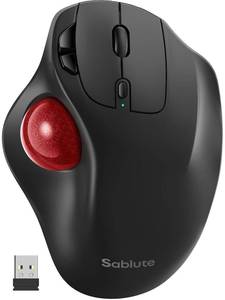 lot 2430 image: Wireless Trackball Mouse, Rechargeable Thumb Control 3 Devices - Red Ball