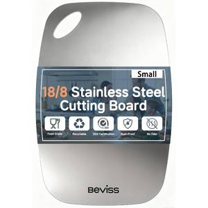 lot 2441 image: Beviss Cutting Board, 100% Pure 188 Stainless Steel Cutting Board Double Sided,Chopping Board for Kitchen, Dishwasher Safe Chopping Board for Meat, Vegetables or Fruit(11.5L x 8W)