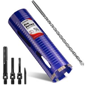lot 2465 image: DaduoRi 3 Pro Dry Core Drill Bit with Pilot Bit & 3 Adapters (SDS PlusSDS Max12 Hex), Upgraded-Welded Blade Core Bits for Concrete with Rebar, Masonry, Brick, Mortar - 9.5 Depth, 58-11 Thread