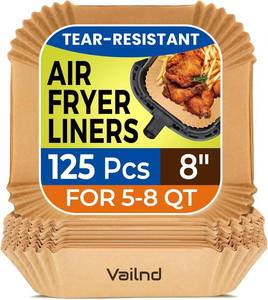 lot 2466 image: 125Pcs 8 Inch Square Air Fryer Liners Disposable for 5-8QT, Parchment Paper