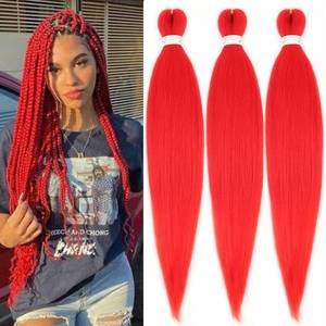 lot 2497 image: Red Braiding Hair Pre stretched 30 Inch 3 Packs Pre-stretched Braiding Hair EZ Braid Hot Water Setting Soft Yaki Texture Synthetic Hair Extensions for Crochet Box Braids