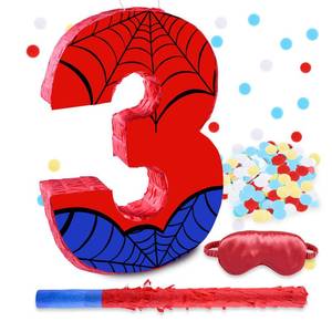 lot 7802 image: 16 Inch Number 3 Spider Web Pinata with 16 Inch Pi�ata Stick Blindfold Confetti for Boy Girl Kids 3rd Birthday Party Decorations (3rd)