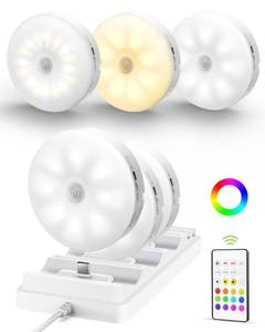 lot 8056 image: EZVALO RGB Puck Lights 6-Pack with Charging Station