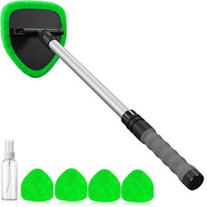 lot 8064 image: desin Windshield Cleaning Tool, Car Window Cleaner Windshield Cleaner with 4 Reusable and Washable Microfiber Pads and Extendable Handle Auto Inside Glass Wiper Kit (Green)