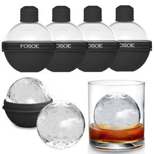 lot 8071 image: (MISSING 2 LIDS)Silicone Ice Ball Molds for Whiskey - Set of 4 Round Makers with Lids for Cocktails, Bourbon, and Drinks