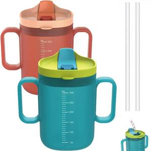 lot 8072 image: 2 Pack Senior Water Cup Sippy Cups for Elderly, Safe Silicone Spill Proof Cups with 2 Handles Straw and Lid for Adults for Hospital Patients, Elderly, Pregnant, and Disabled (BlueOrange -2 Pack)