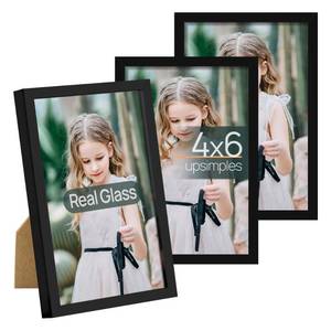 lot 8089 image: Upsimples 4x6 Picture Frame Glass, Black, 3-Pack