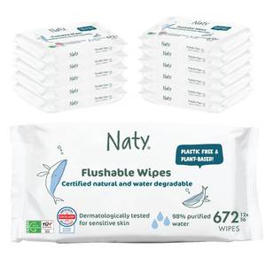 lot 9836 image: Naty Flushable Baby Wipes for Sensitive Skin, 672 Count (12 Packs)