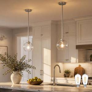 lot 9847 image: YSHomeStunn 7 Inch Nickel 2-Pack Modern Pendant Lights Kitchen Island Mid Century Modern Pendant Light Fixtures with Clear Glass Globe Modern Hanging Pendant Light for Bathroom Bedroom ��Bulb Incl��