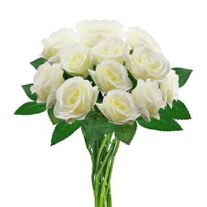 lot 9860 image: hailanbao 12PCS White Artificial Roses with Long Stems, Silk Faux Flowers
