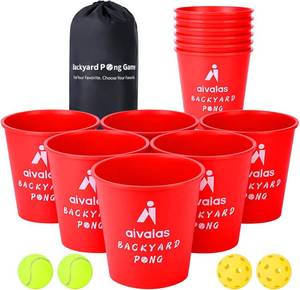 lot 9864 image: Aivalas Yard Pong Outdoor Games, Giant Yard Games Set with 12 Buckets and Balls for Adults and Family, Toss Game Throwing Games for Beach, Camping, Lawn and Backyard