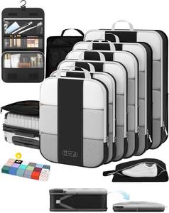 lot 9878 image: OlarHike 10 Set Compression Packing Cubes for Travel Essentials,Compressible Expandable Space Saver Bags for Organizing Clothes,Luggage Suitcase Garment Bags with Over 1000 pcs Mesh Holes(Black)