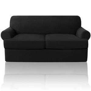 lot 9886 image: PrinceDeco T Cushion Loveseat Slipcover 3 Pieces Sofa Covers for T Cushion Sofa Stretch Slip Covers for 2 Cushion Couch with 2 Individual T Shape Seat Covers Width Up to 72- Washable, Black