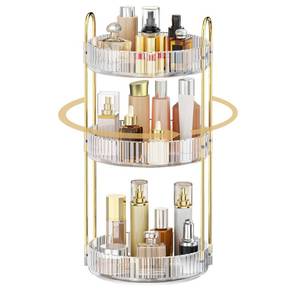 lot 10230 image: MOKANI 360 Rotating Makeup Organizer for Vanity, 3 Tier Perfume Organizer