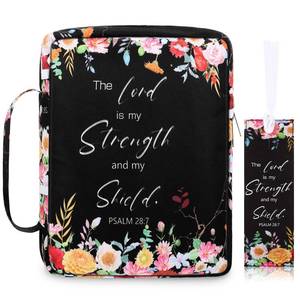 lot 10235 image: Laumoi Bible Cover Floral Bible Case with Handle and Zippered Back Pocket 10 Inch Women Bible Bag with Bookmark Portable Bible Carrying Case for Bible Study, Outdoor, Daily Commuter (Less Flower)