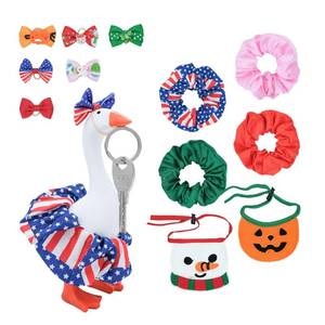 lot 10240 image: Wenoanew Mini Desk Goose with Outfits 7 Mini Porch Goose Magnetic Statue Keychain Goose Hats Headwear Dress Clothes for Table Decor