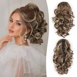 lot 10246 image: Clip on Ponytails for Women - 12 Inch Curly Ponytail Extension, Wavy Pony Tails Hair Extensions, Synthetic Hair Extensions Ponytail, Clip in Ponytail (Color Ash Brown with Beige Blonde Highlights)