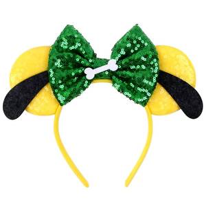 lot 10272 image: bianbaistar 1Pk Dog Mouse Ears Headband for Women Velvet Hair Bow Headwear for Cute Users - Sparkle Sequins Hair Bands with Big Mouse Ears Essencial Accessories for Trip (Yellow Ears)