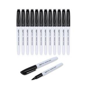 lot 10277 image: Amazon Basics Fine Tip Permanent Markers for Writing, Drawing, Quick Drying, Office, School, and Home Use, Black, 12 Pack