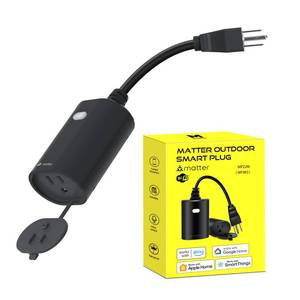 lot 10279 image: Minoston Matter Outdoor Smart Plug WiFi Heavy Duty Plug-in Outlet IP65 Waterproof, Compatible with Alexa Apple Home SmartThings Google Home, Smart Life, Remote Control, 15Amp Black (MP22M)