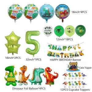lot 10282 image: Dinosaur 5th Birthday Party Decorations for Boys Girls, Light Green Star Number 5 Dinosaur Balloons with Happy Birthday Banner Hanging Swirls for Dino World Party Supplies