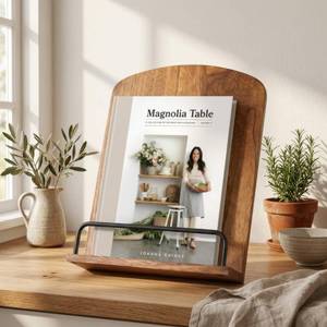 lot 10300 image: Beautiful Cookbook Stand for Your Kitchen Counter - Solid Wood, Fits iPad