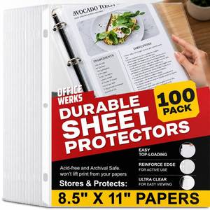 lot 10306 image: 100 Pack Clear Sheet Protectors for 3 Ring Binder, 8.5 x 11, Reinforced