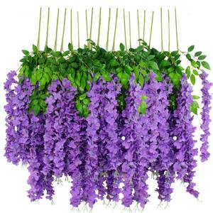lot 10315 image: 12pcs Artificial Wisteria Flowers 3.6 FeetPiece Purple Dense Artificial Fake Wisteria Vine Ratta Hanging Garland Silk Flowers String Home Party Wedding Decor��Purple-Dense��