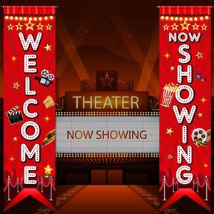 lot 10317 image: Tegeme 2 Pcs Movie Porch Sign Banner Theater Party Decor, Classic Style