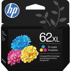 lot 10320 image: HP 62XL Tri-Color High-Yield Ink  Works with Envy 5540, 5640, 5660, 7640, OfficeJet 5740, 8040, Mobile 200, 250  C2P07AN  Packaging May Vary