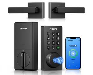 lot 11458 image: Philips 4200 Series WiFi Keypad Deadbolt with Handle  Retail $169.99