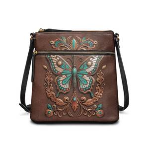lot 12360 image: Sannovo 3D Butterfly Leather Crossbody Purse Brown