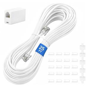 lot 12401 image: Uvital 25 Feet RJ11 Phone Line Cord with Coupler & Clips