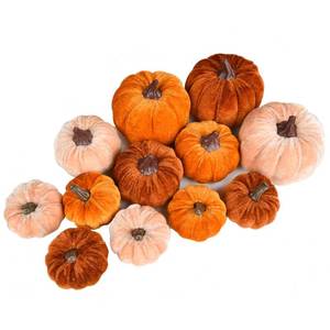lot 12417 image: Lvydec Velvet Pumpkins Set, 12-Piece Assorted Orange