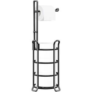 lot 13708 image: TomCare Toilet Paper Holder Stand, Black Steel, 4-Roll