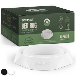 lot 14405 image: Bed Bug Interceptors - 4 Pack  Bed Bug Blocker (Pro) Interceptor Traps (White)  Eco Friendly Insect Trap for Bed Legs  No Chemicals or Pesticides  Monitor, Detector, and Trap for Bed Bugs