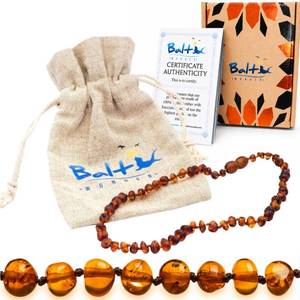 lot 14413 image: Baltic Amber Necklace - Authentic Cognac Baroque - Natural Comfort - 12.5 Inch - Screw Clasp
