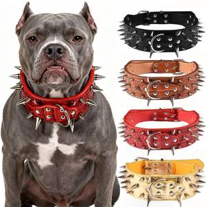 lot 14415 image: Spiked Dog Collar �� 2 Inch Wide Leather Dog Collar with Spikes for Medium Large Dogs, Punk Style Croc Pattern Protective Collar for Pitbull Mastiff Rottweiler (Red, L)