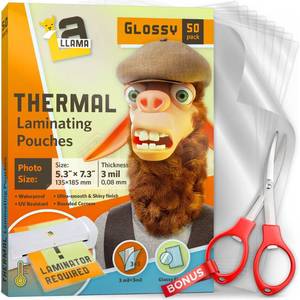 lot 14421 image: La Llama Thermal Laminating Pouches 5.3 x 7.3 Inches 3 Mil 50 Pack
