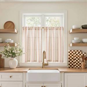 lot 14424 image: Jinchan Striped Linen Kitchen Tier Curtains 36 Inch