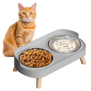 lot 14460 image: HIAIEVIY Elevated Cat Bowl Set with Stainless Steel Bowls
