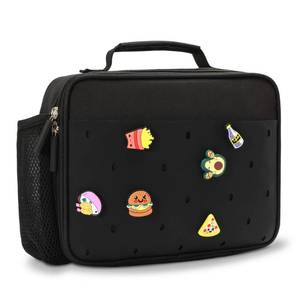 lot 14478 image: Uxeqtop Kids Insulated Lunch Bag with Charms, Black