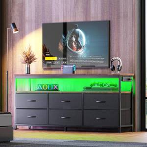 lot 17483 image: Huuger LED TV Stand Dresser 6-Drawer with Power Outlets  Retail $123.99